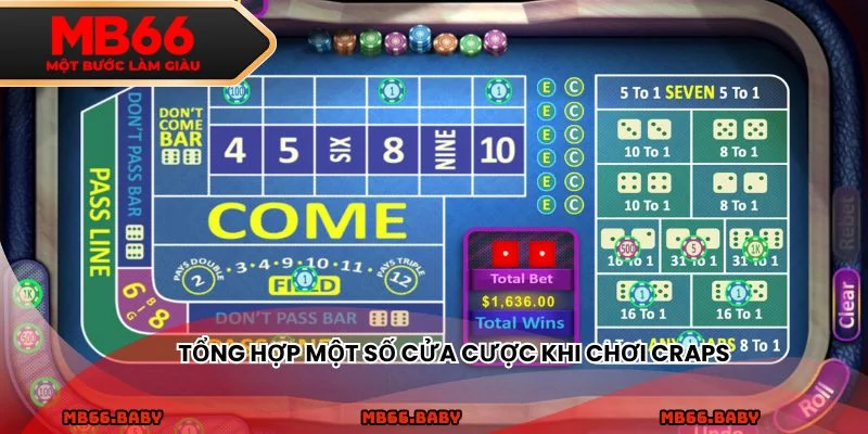 Tổng hợp một số cửa cược khi chơi Craps